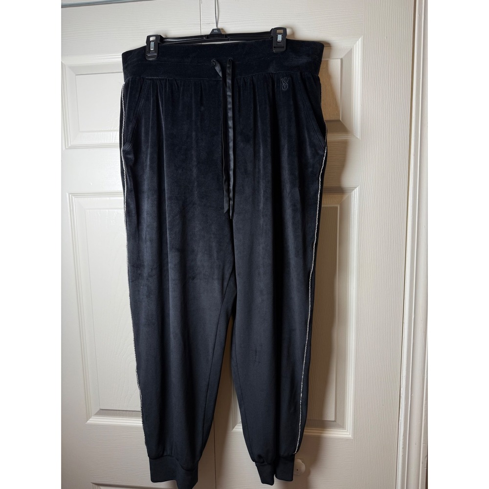 Victoria's Secret On Point Black‎ Bling Velour High Rise Jogger Pant Sweatpants
